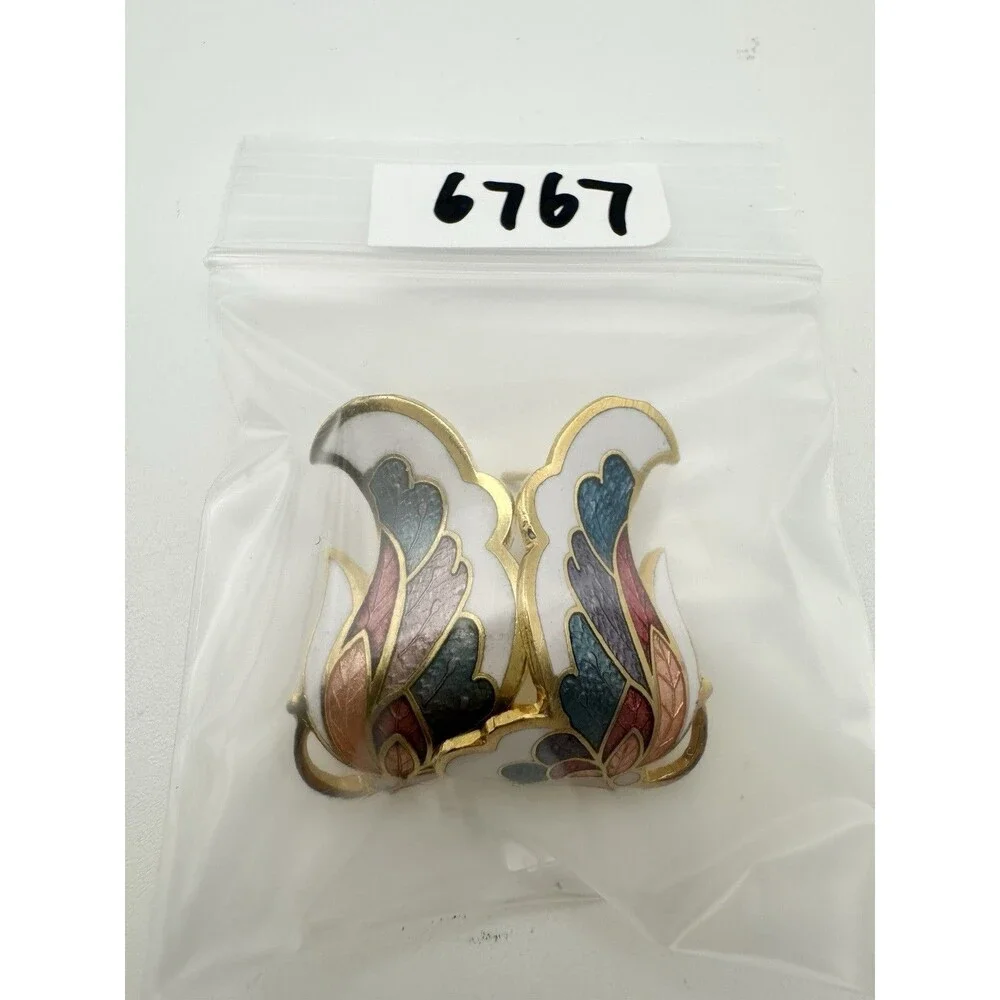 Vintage Enamel Cloisonne Butterfly Gold Tone Earrings Colorful